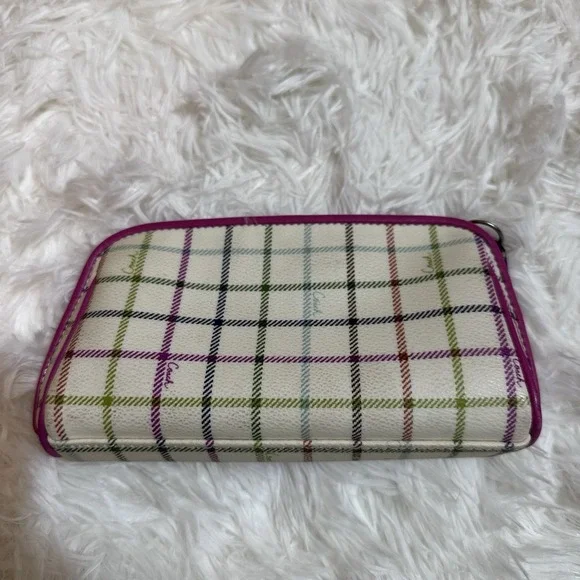 Coach Peyton Tattersall Coated Canvas and Leather Plaid Pink Stripe Cosmetic Bag - Picture 4 of 9